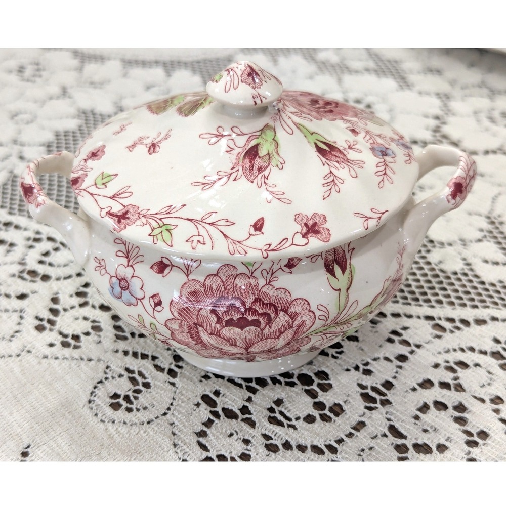 Vintage Johnson Brothers Rose Chintz Sugar Bowl Pink Floral Lidded Pot England